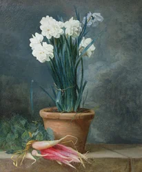 Stilleven van narcissen in een terracotta pot
